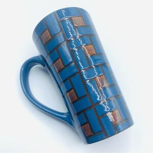 Cordon Bleu International Retro Style Blue Stoneware Latte Mug Geometric Tiles